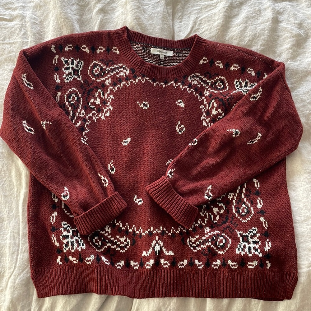 Madewell red bandana sweater site Medium